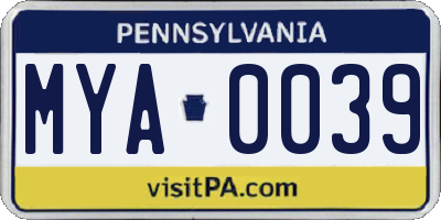 PA license plate MYA0039