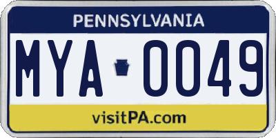 PA license plate MYA0049