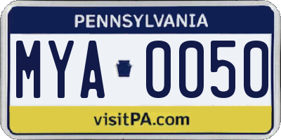PA license plate MYA0050