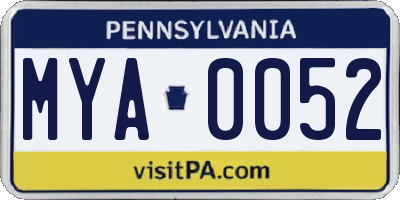 PA license plate MYA0052
