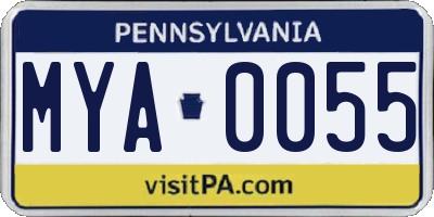 PA license plate MYA0055