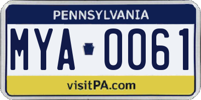 PA license plate MYA0061