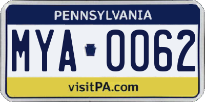 PA license plate MYA0062