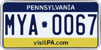 PA license plate MYA0067