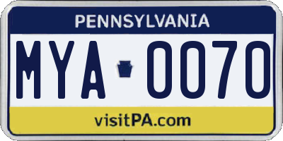 PA license plate MYA0070