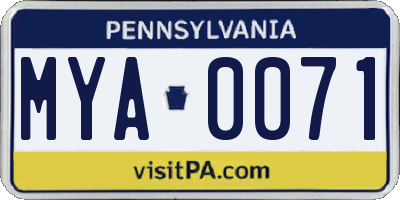 PA license plate MYA0071
