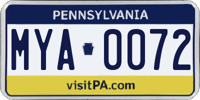 PA license plate MYA0072