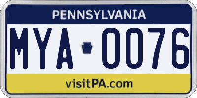 PA license plate MYA0076