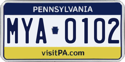 PA license plate MYA0102