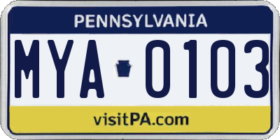 PA license plate MYA0103