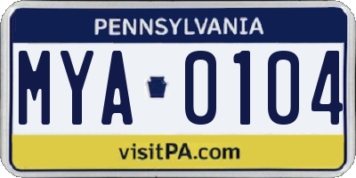 PA license plate MYA0104