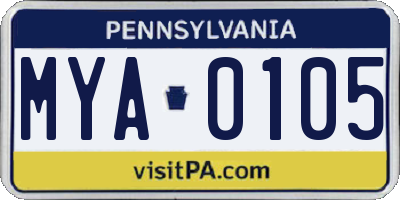 PA license plate MYA0105