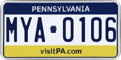 PA license plate MYA0106