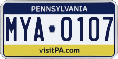 PA license plate MYA0107