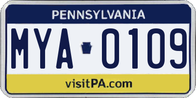 PA license plate MYA0109