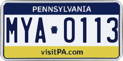 PA license plate MYA0113