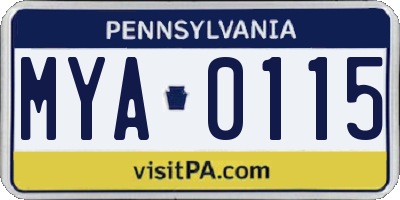 PA license plate MYA0115