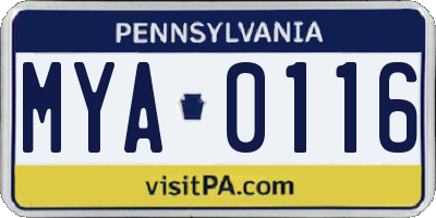 PA license plate MYA0116