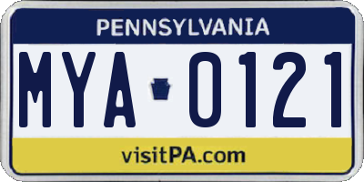 PA license plate MYA0121
