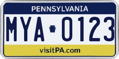 PA license plate MYA0123