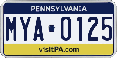 PA license plate MYA0125