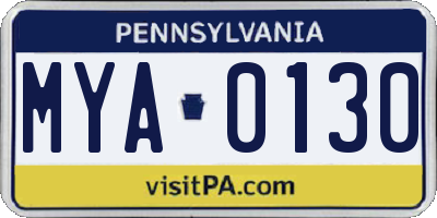 PA license plate MYA0130