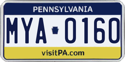 PA license plate MYA0160
