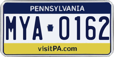 PA license plate MYA0162