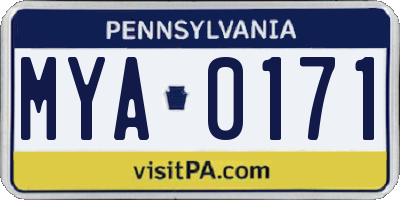 PA license plate MYA0171