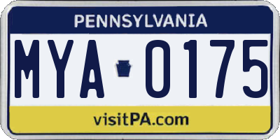 PA license plate MYA0175
