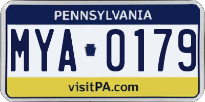 PA license plate MYA0179