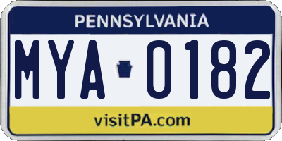 PA license plate MYA0182