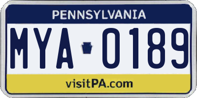 PA license plate MYA0189