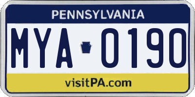PA license plate MYA0190