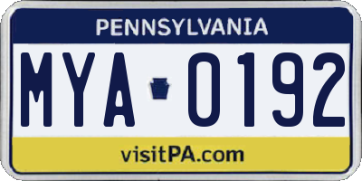 PA license plate MYA0192