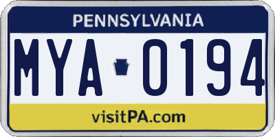 PA license plate MYA0194