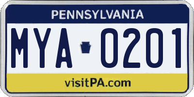 PA license plate MYA0201