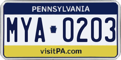 PA license plate MYA0203
