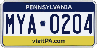 PA license plate MYA0204