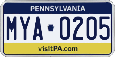 PA license plate MYA0205