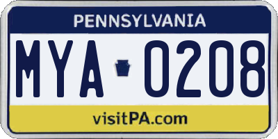 PA license plate MYA0208