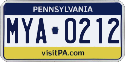 PA license plate MYA0212