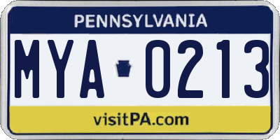 PA license plate MYA0213