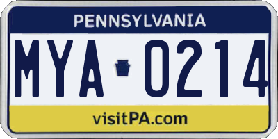 PA license plate MYA0214