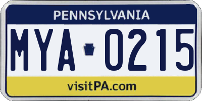 PA license plate MYA0215