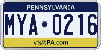 PA license plate MYA0216