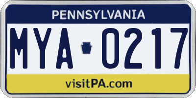 PA license plate MYA0217
