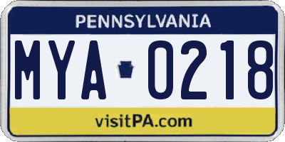 PA license plate MYA0218