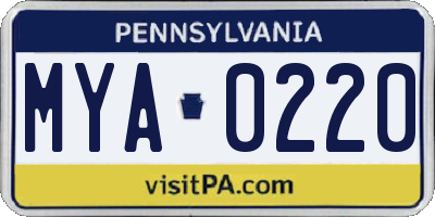 PA license plate MYA0220