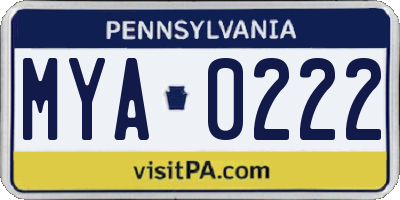 PA license plate MYA0222